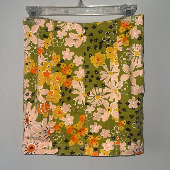 Free People Dresses & Skirts - Free People Green Peach Orange and Yellow Boho Floral Retro Mini Short Skirt 4